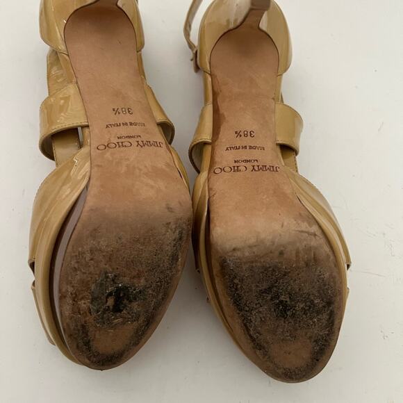 JIMMY CHOO LONDON KUKI BEIGE PATENT‎ LEATHER SANDALS MADE IN ITALY SIZE 38 1/2 - Picture 7 of 11